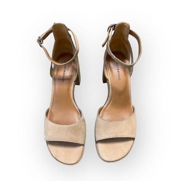 Lucky Brand Heels Women’s 10.5 Solinio Nude Suede Square Toe Sandals - Picture 2 of 8